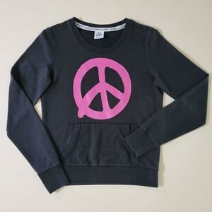 Pink Victoria's Secret Black Crewneck Pullover Long Sleeve Peacesign Sweatshirt